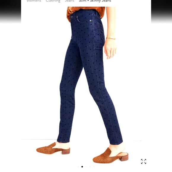 Madewell women's 9" high-rise skinny jeans in dark blue polka dot denim, siz 32. - Picture 1 of 16